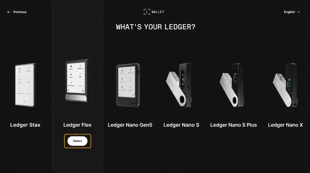 Selecting Ledger Flex with the Select button in the Ledger Wallet device list