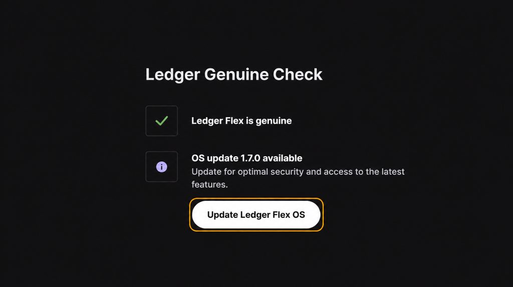 Successful Flex authenticity check and offer to update Ledger OS to version 1.7.0