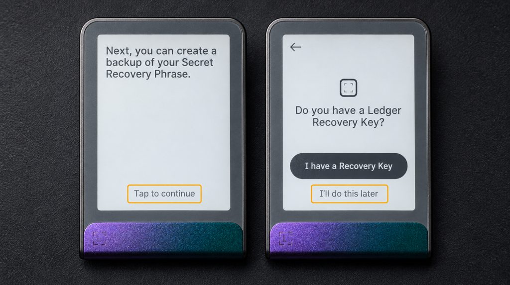 Ledger Recovery Key backup offer and I’ll do this later option on Flex