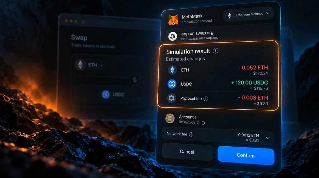 Симуляція транзакції в MetaMask — Estimated changes перед підтвердженням