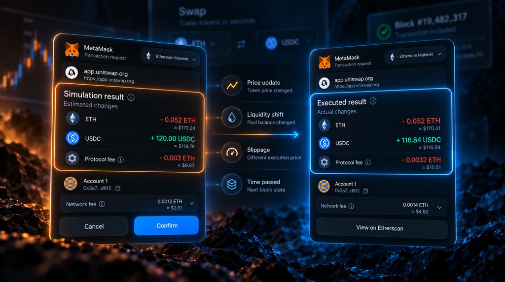Чому прогноз MetaMask може відрізнятися від результату транзакції в блоці
