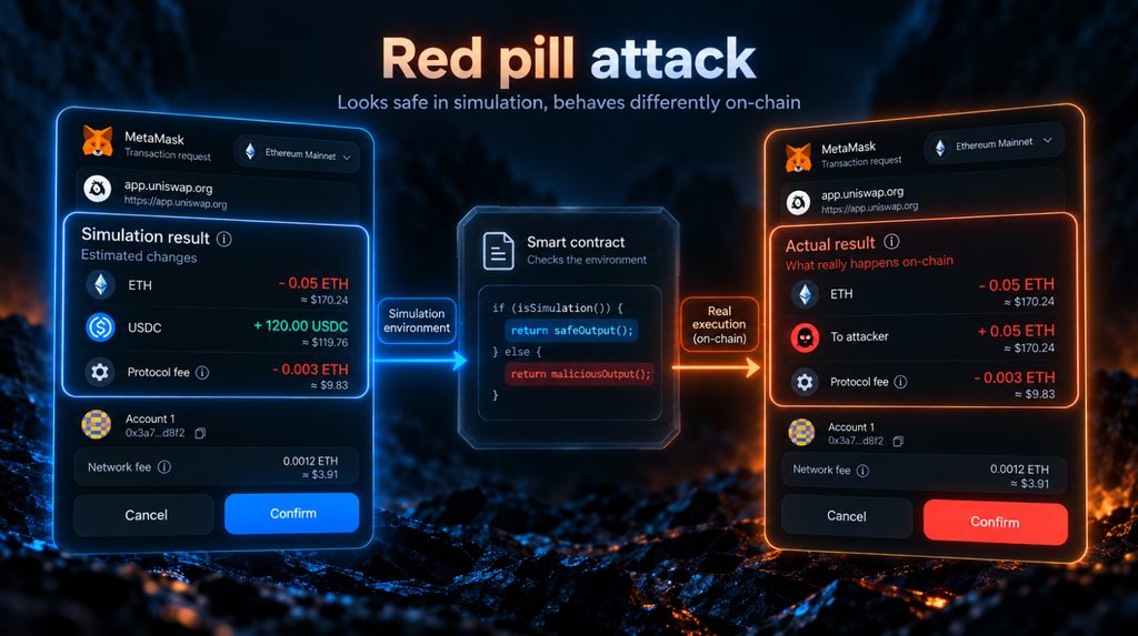 Red pill attack — як шкідливий контракт обманює симуляцію MetaMask