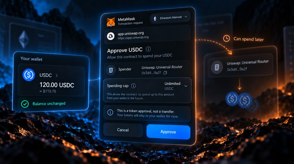 Approve в MetaMask — баланс не змінюється, але контракт отримує дозвіл