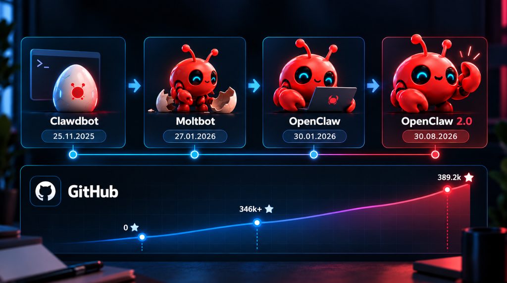 Таймлайн розвитку Clawdbot, Moltbot, OpenClaw та OpenClaw 2.0