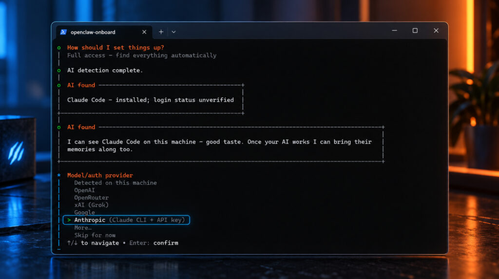 Вибір Anthropic як провайдера AI-моделі в OpenClaw