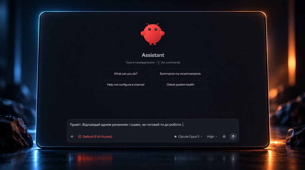 Перша успішна відповідь агента в Control UI OpenClaw