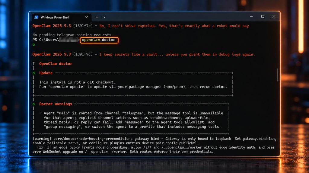 Результат діагностики openclaw doctor після налаштування