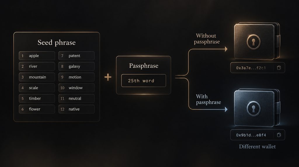 Seed phrase и passphrase — как дополнительный секрет создаёт другой кошелёк