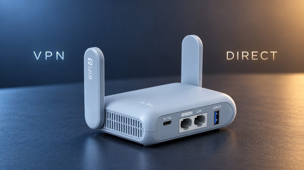 Beryl AX із позначеннями VPN і DIRECT, що ілюструють два режими підключення