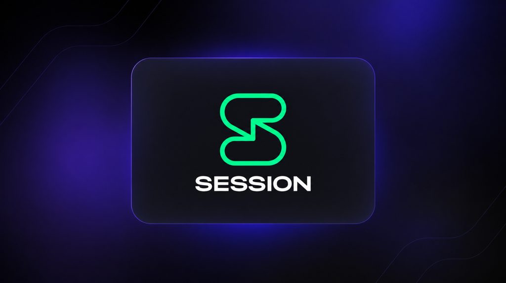Зелений логотип і назва месенджера Session на темній картці