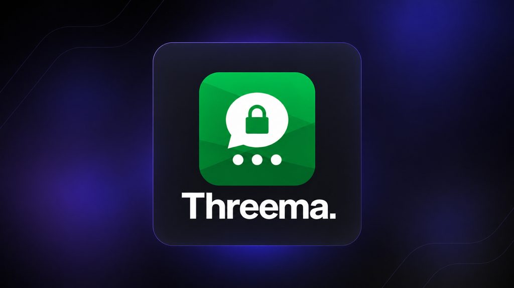 Логотип Threema з білою бульбашкою повідомлення, замком і трьома крапками