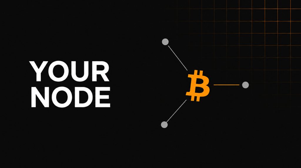 Символ Bitcoin, з’єднаний із вузлами мережі, та напис Your Node