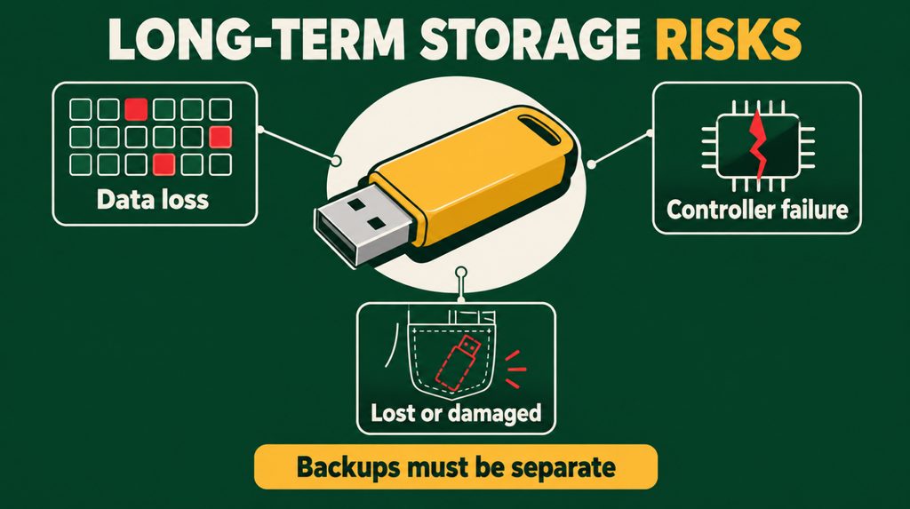Long-term USB drive storage risks: memory errors, controller failure and loss of the drive