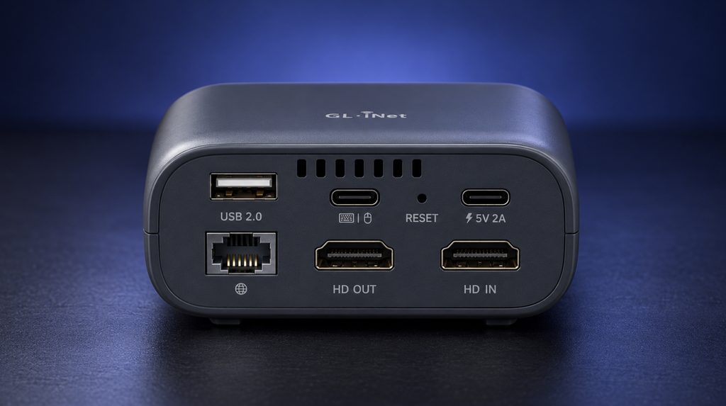 Comet Pro rear panel with Ethernet, HDMI IN, HDMI OUT, USB, and power ports