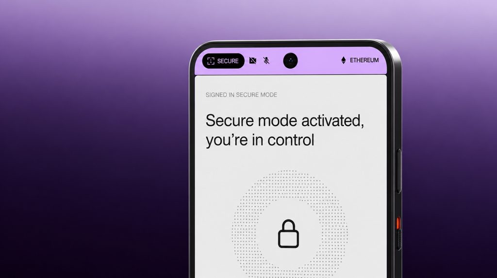 Secure Bar в верхней части экрана Ledger Atom в Secure Mode