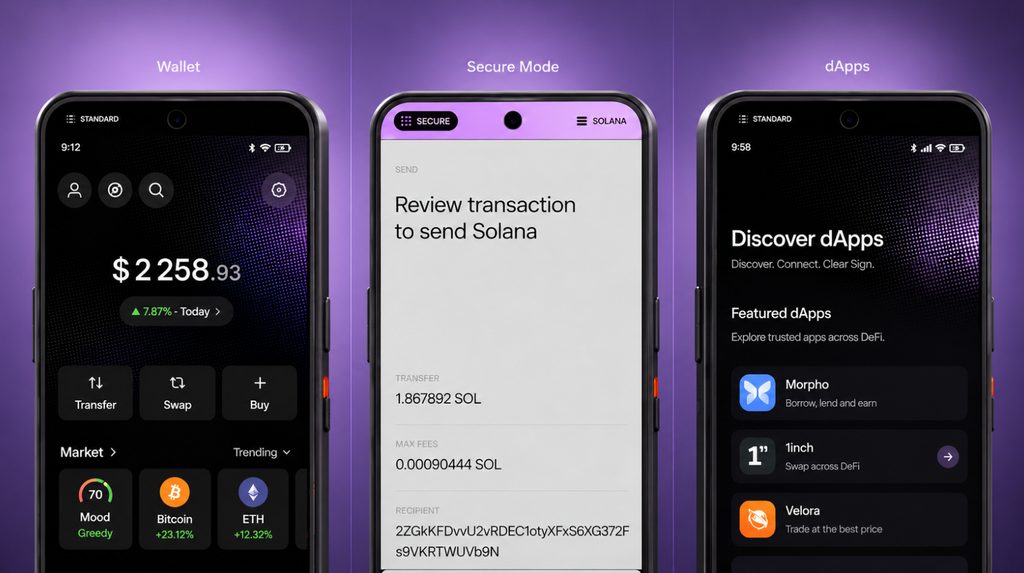 Ledger Atom с экранами Ledger Wallet, Secure Mode и децентрализованных приложений