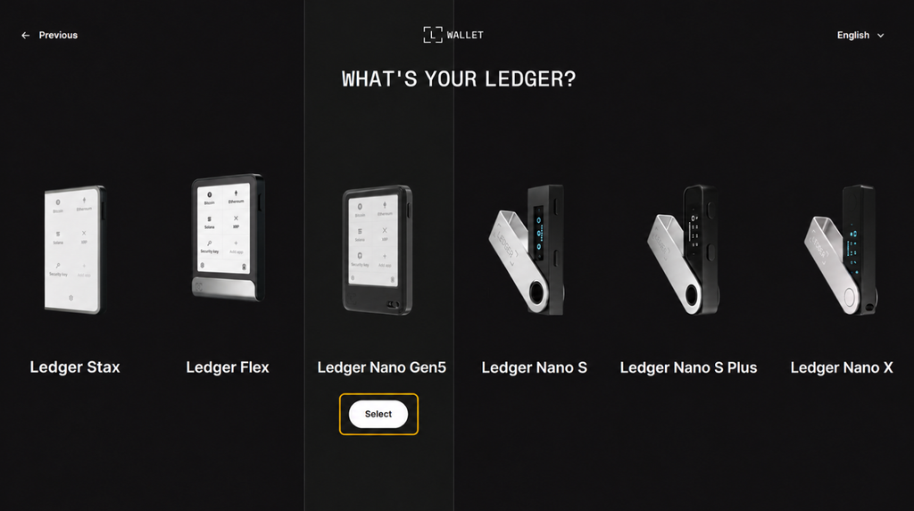 Selecting Ledger Nano Gen5 with the Select button in the device list