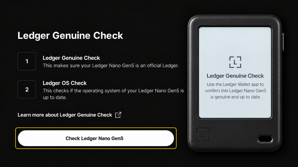 Starting Genuine Check in Ledger Wallet with an explanation on Nano Gen5