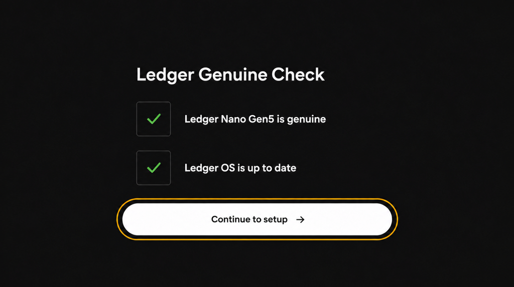 Successful Ledger Nano Gen5 authenticity and Ledger OS checks before setup