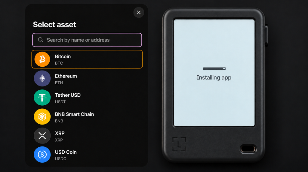 Selecting Bitcoin in Ledger Wallet and installing the app on Nano Gen5