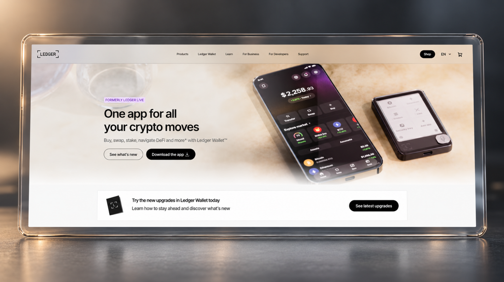 Сторінка завантаження Ledger Wallet у рамці дисплея