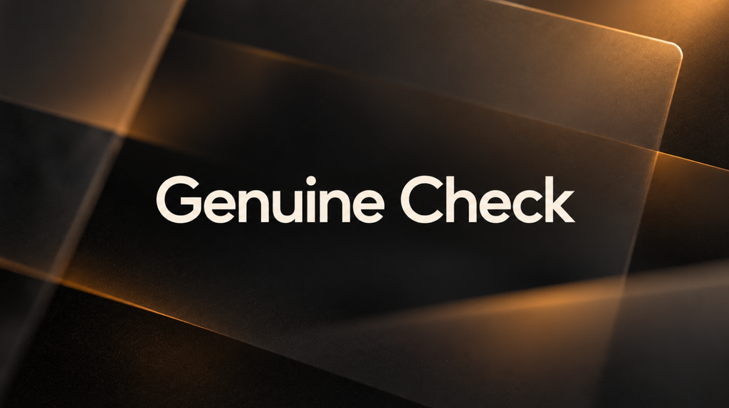 Напис Genuine Check на темному фоні — перевірка справжності Ledger