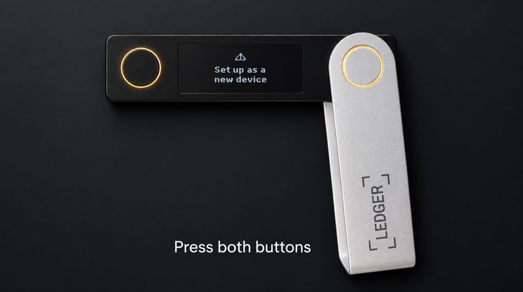 Confirming a new wallet on the Ledger Nano X by pressing both buttons