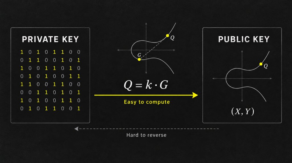 Bitcoin quantum protection: diagram showing the relationship between private and public keys
