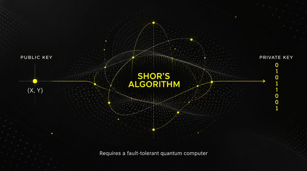 Shor's algorithm: recovering a private key from a public key with a quantum computer