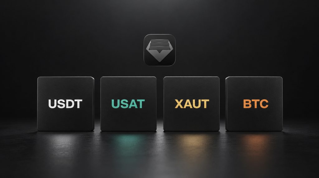 USDT, USAT, XAUT and BTC assets supported by Tether Wallet
