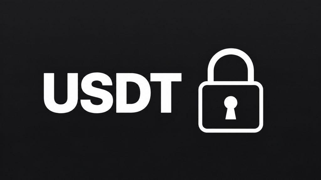 USDT text beside a drawn padlock illustrating token freeze risks