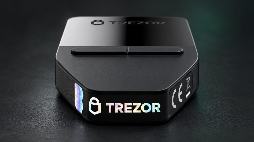 Holographic security seal covering the Trezor Safe 3 USB-C port