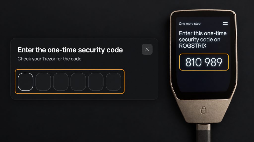 Entering the one-time security code from Safe 7 into Trezor Suite