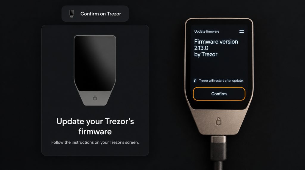 Confirming the firmware update on the Trezor Safe 7 touchscreen