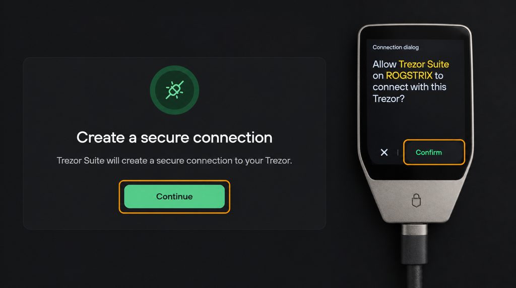 Creating a secure connection in Suite and confirming on Safe 7 after the restart