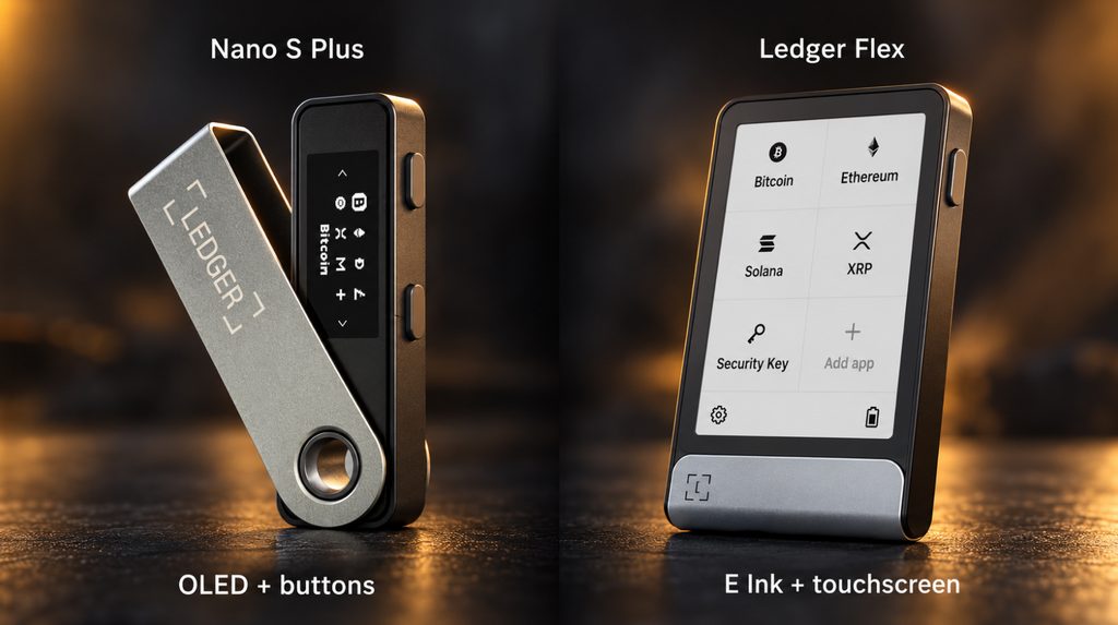 Порівняння екранів Ledger Nano S Plus і Ledger Flex