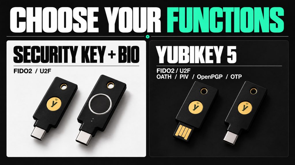 Какой YubiKey выбрать: сравнение функций серии 5, Security Key и Bio